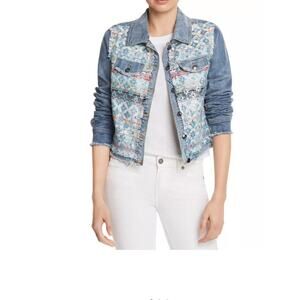 Ramy Brook Murray Denim Jacket,  Women's size Large Tweed Embellished Distressed